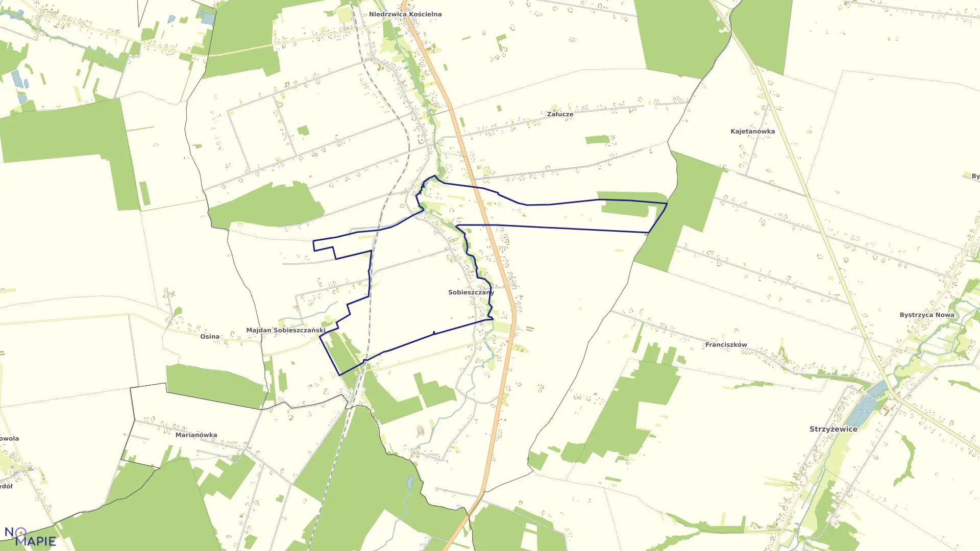 Mapa obrębu SOBIESZCZANY w gminie Niedrzwica Duża