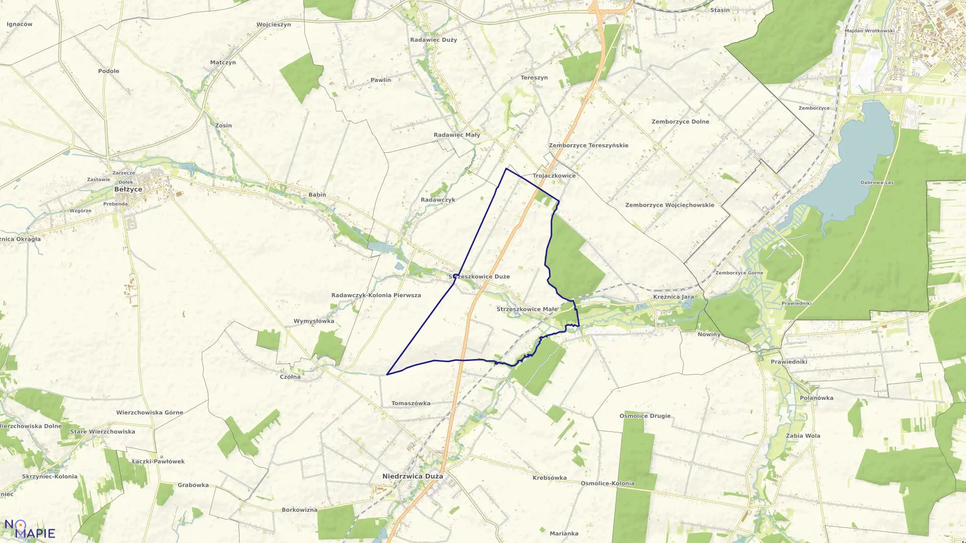 Mapa obrębu STRZESZKOWICE DUŻE w gminie Niedrzwica Duża