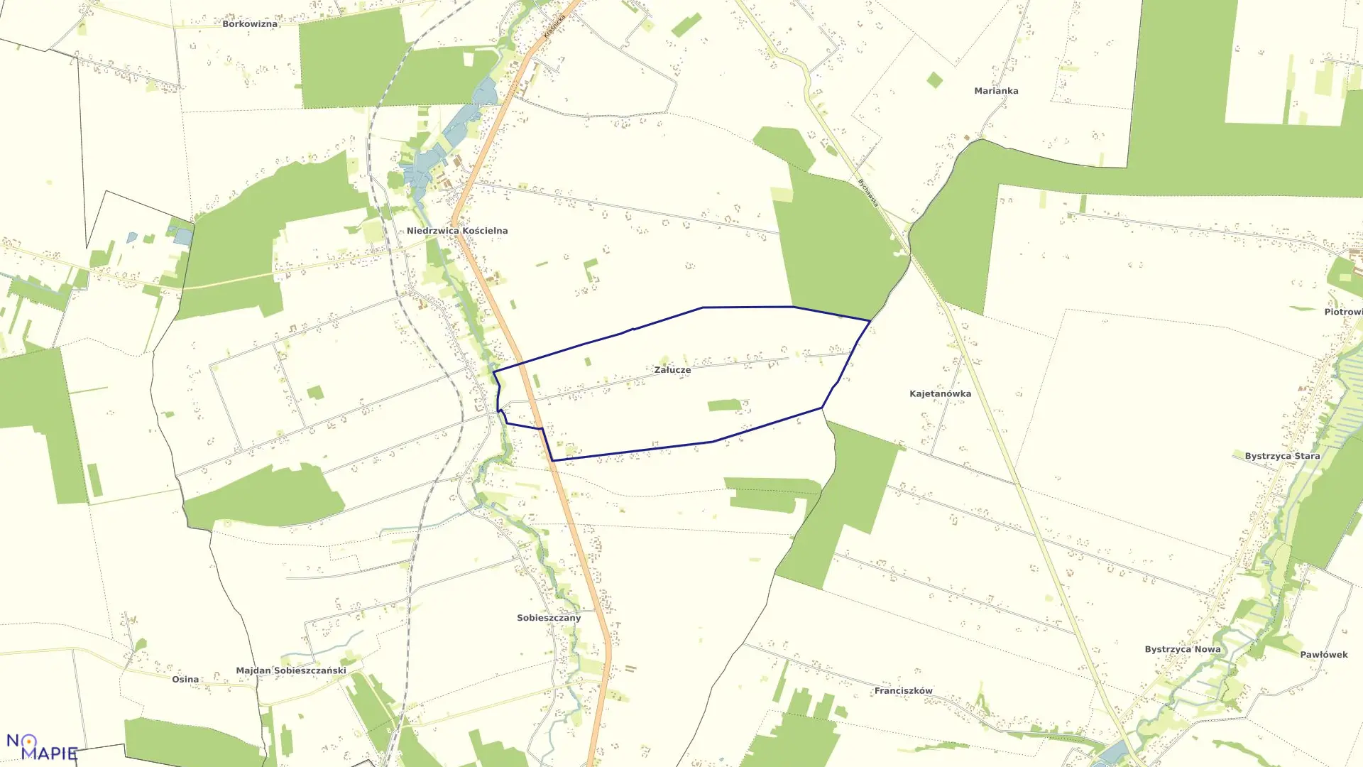 Mapa obrębu ZAŁUCZE w gminie Niedrzwica Duża